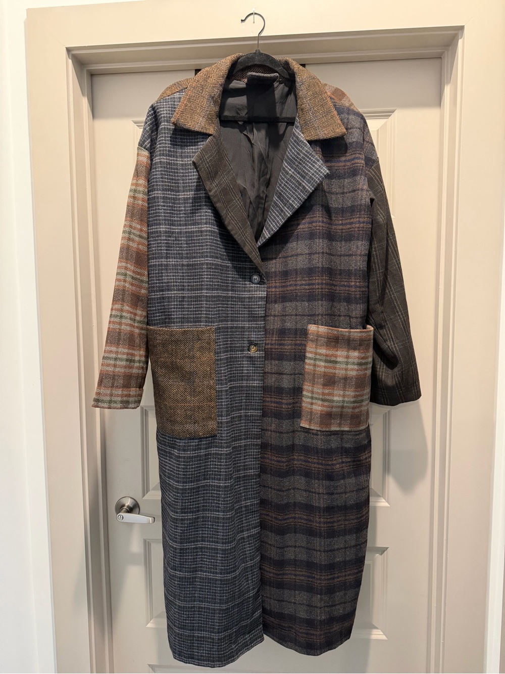 Dressed in LALA Risk Something Longline Plaid Patchwork Coat - Picture 2 of 6